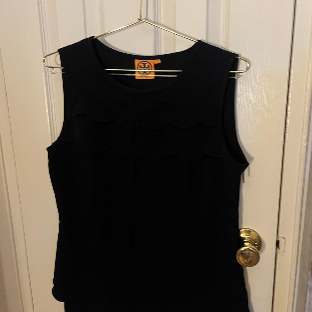 Tory Burch Black Scalloped Tank Top